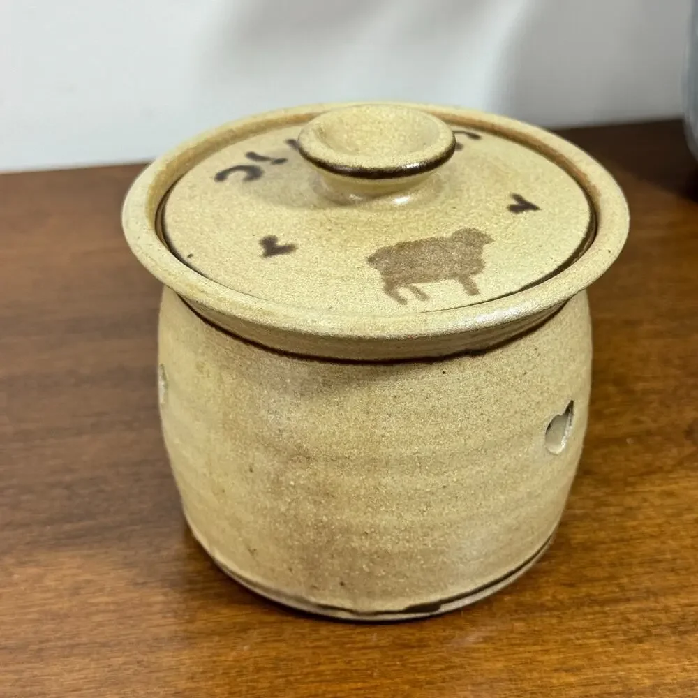 Handmade Studio Pottery Garlic Keeper with Lid Signed By Artist
